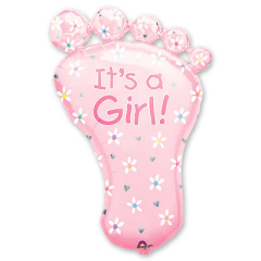 A Шар (32''/81 см) Фигура, Стопа девочки, Розовый, 1 шт. в уп.